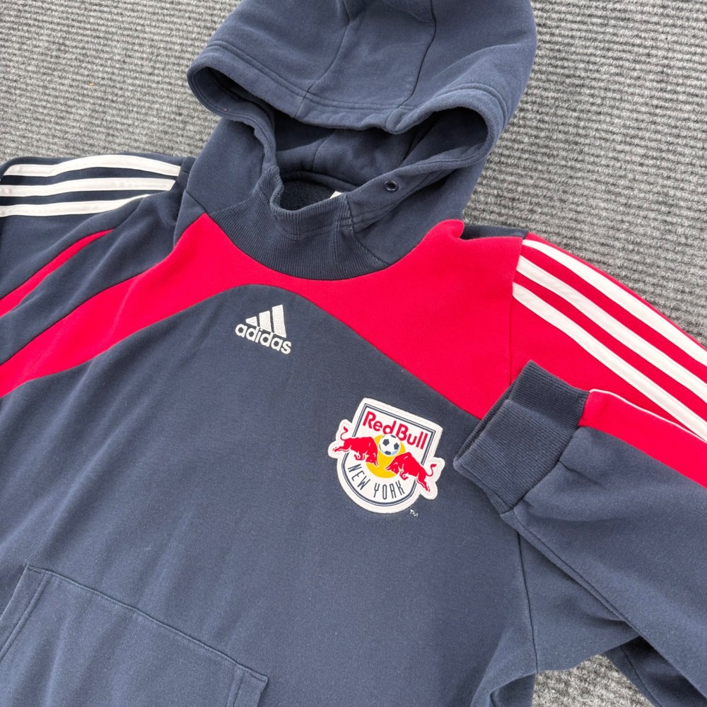 Adidas New York Red Bulls MLS Hoodie Sweatshirt Navy Red Large Back Logo Mens XL